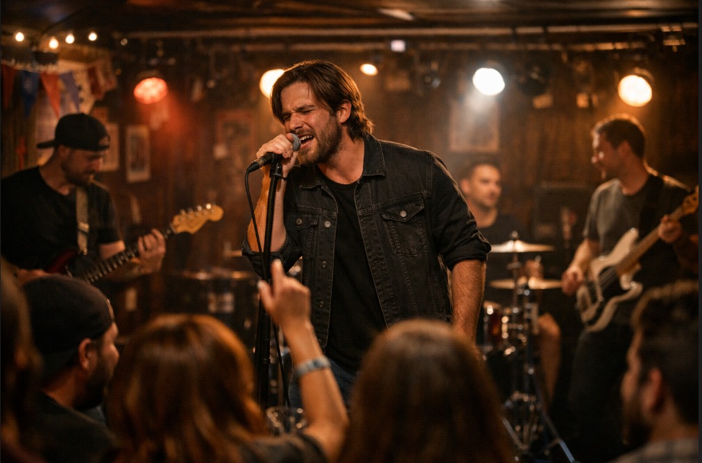 cover band musicians using teleprompters