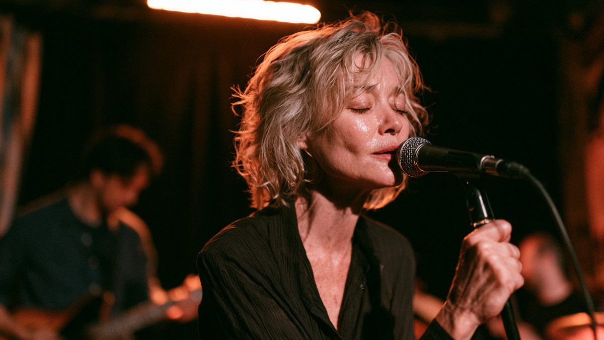 female singer struggling remembering the words