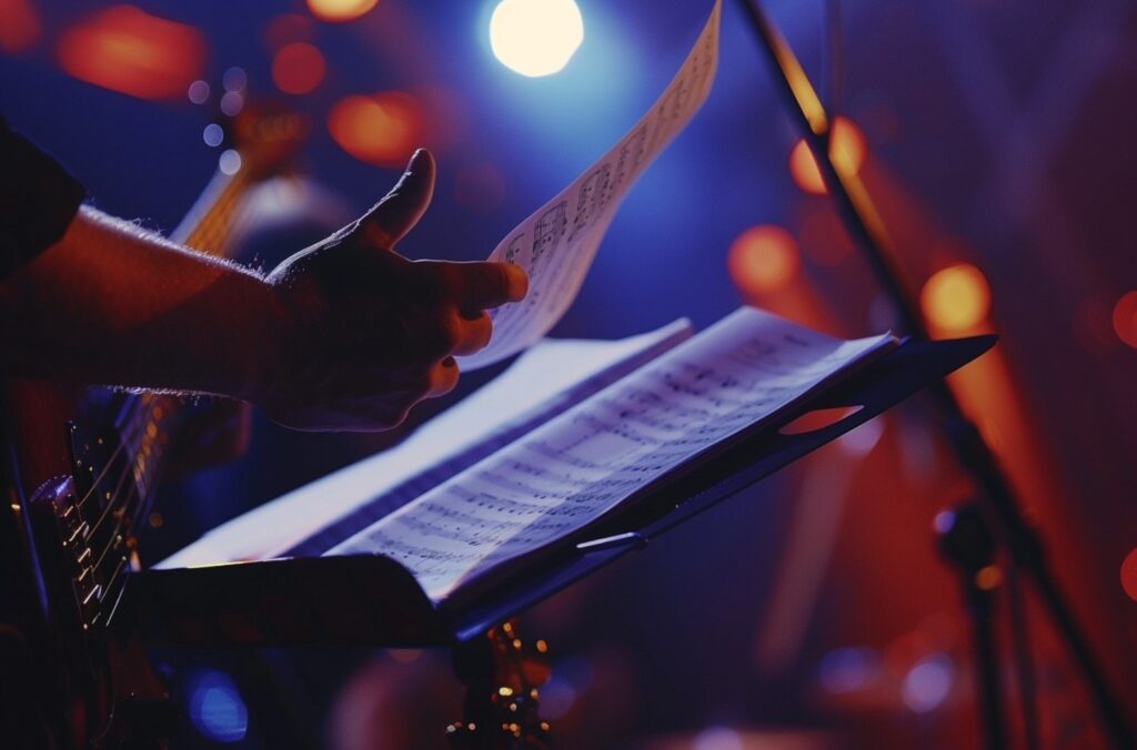 bass player with music stand